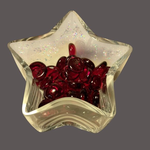 Star Shape Glass Votive Candle holder Red Marbles Tealight - Picture 1 of 6
